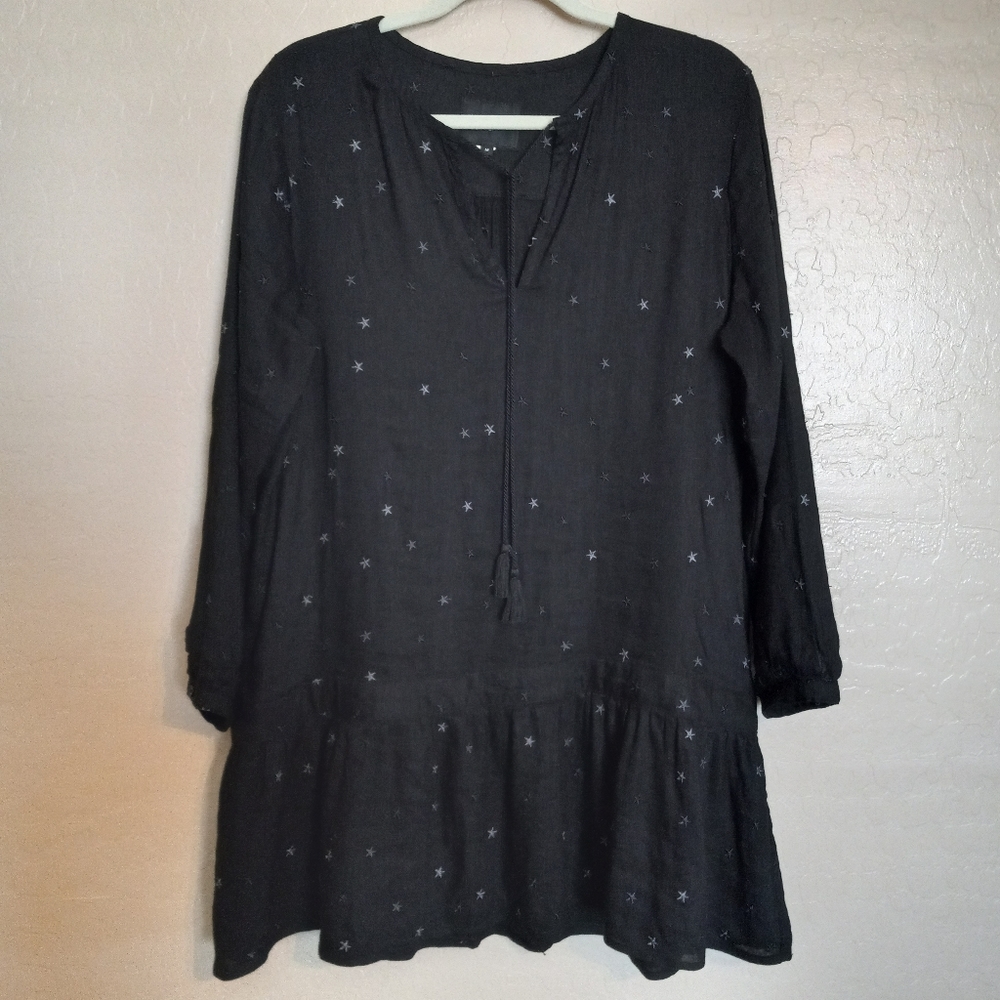 Rails Lydia Star Celestial Embroidered Linen Blend Boho Whimsy Goth Dress